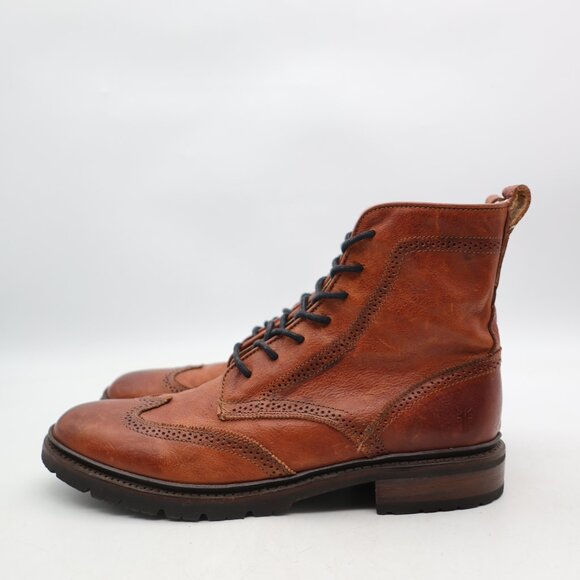 Frye James Lug Wingtip Leather Lace up Chukka Boots Men's Size 10 D Brown Ankle - Picture 4 of 12